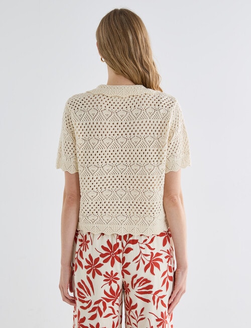 Zest Crochet Short Sleeve Top, Cream product photo View 02 L