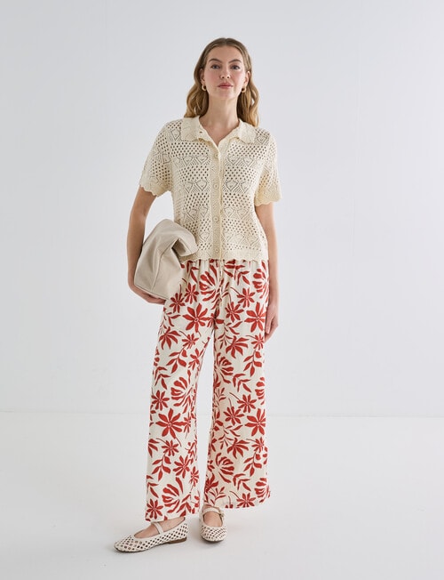 Zest Crochet Short Sleeve Top, Cream product photo View 03 L