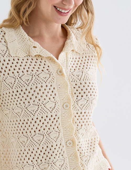 Zest Crochet Short Sleeve Top, Cream product photo View 04 L