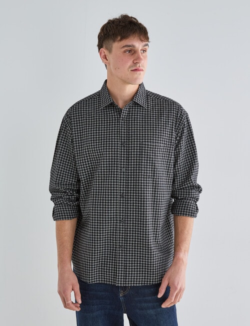Gasoline Check Long Sleeve Shirt, Black product photo View 07 L