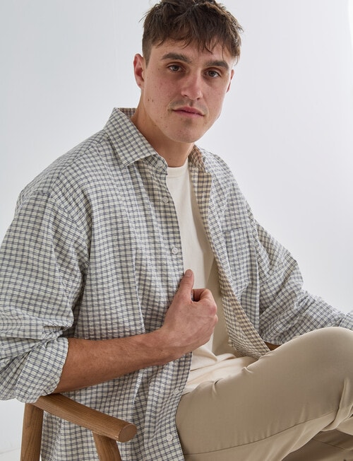 Gasoline Check Long Sleeve Shirt, Bone product photo