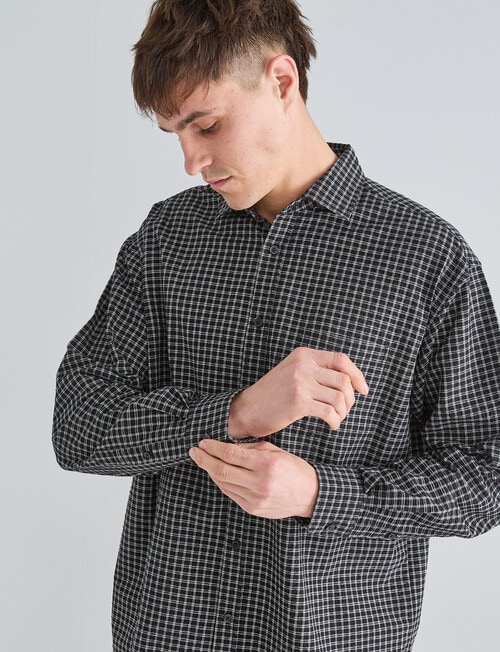 Gasoline Check Long Sleeve Shirt, Black product photo