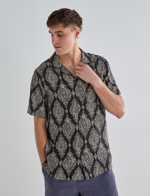 Gasoline Paisley Short Sleeve Shirt, Black product photo