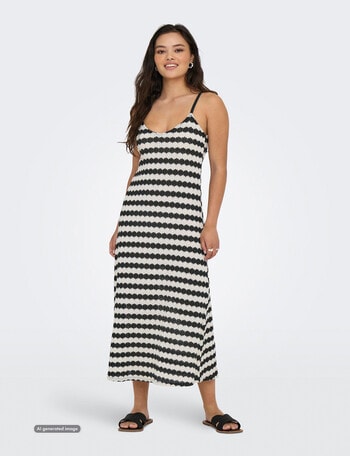 ONLY Evara Sleeveless Stripe Dress, Black & Cloud Dancer product photo