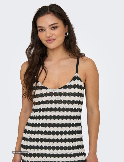ONLY Evara Sleeveless Stripe Dress, Black & Cloud Dancer product photo View 03 L