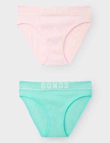 Bonds Retro Rib Bikini Brief 2-Pack, Aqua & Pink product photo