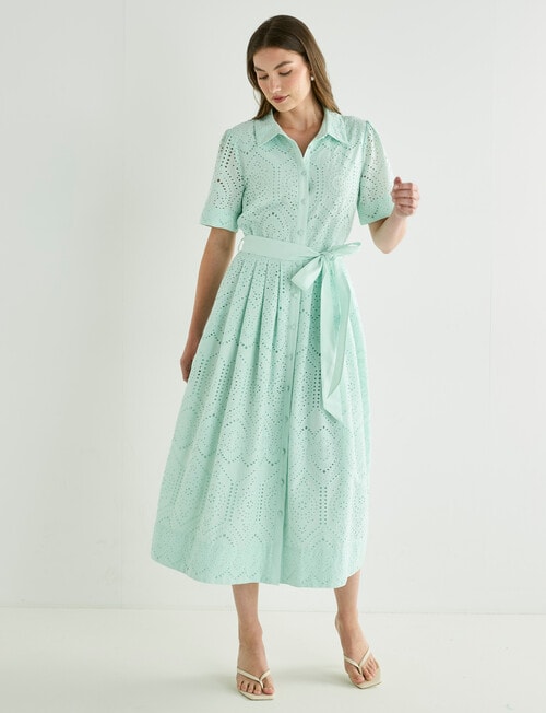 Whistle Short Sleeve Broderie Midi Shirt Dress, Honey Dew product photo View 03 L