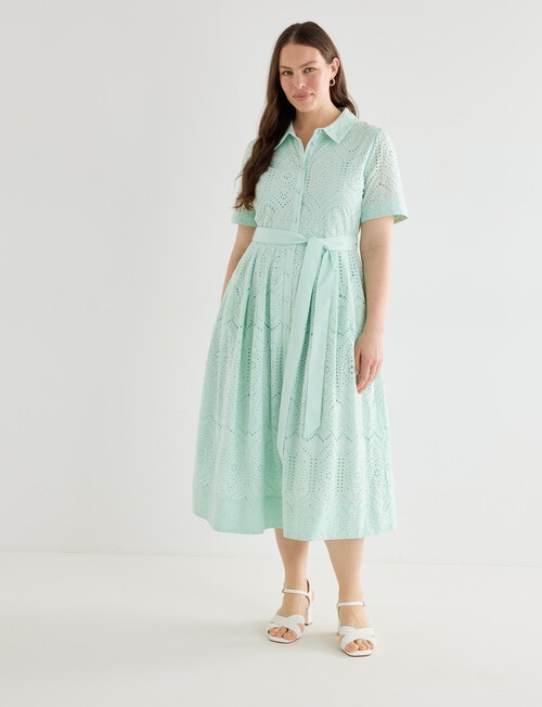 Whistle Short Sleeve Broderie Midi Shirt Dress, Honey Dew product photo View 12 L