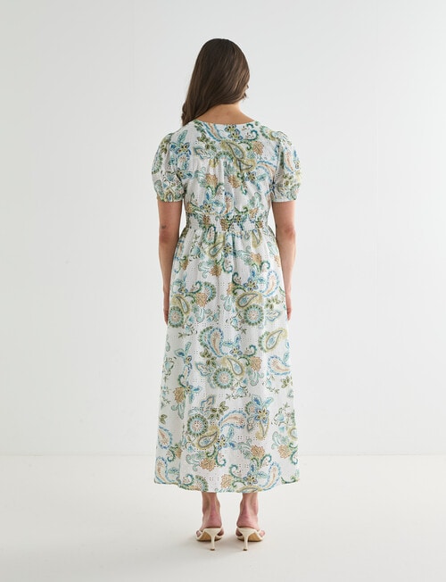 Whistle Button Front Print Broderie Midi Dress, White product photo View 02 L