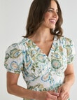 Whistle Button Front Print Broderie Midi Dress, White product photo View 04 S