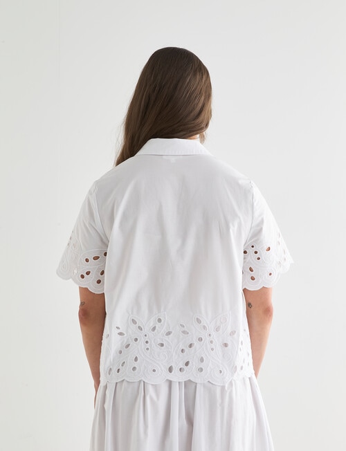 Whistle Short Sleeve Broderie Hem Shirt, White product photo View 02 L