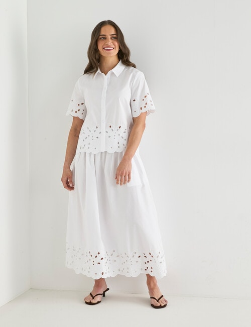 Whistle Short Sleeve Broderie Hem Shirt, White product photo View 03 L