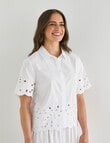 Whistle Short Sleeve Broderie Hem Shirt, White product photo View 04 S