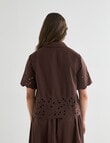 Whistle Short Sleeve Broderie Hem Shirt, Chocolate product photo View 02 S