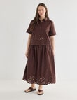 Whistle Short Sleeve Broderie Hem Shirt, Chocolate product photo View 13 S