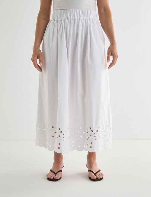 Whistle Broderie Hem Midi Skirt, White product photo
