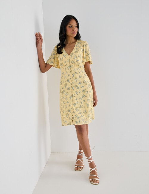 Whistle Ditsy Floral V-Neck Dress, Buttercream product photo
