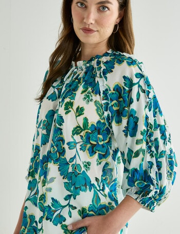 Whistle Boho Ruffle Blouse, Floral Tealy Tones product photo