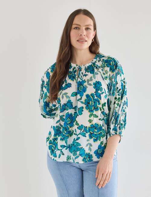 Whistle Boho Ruffle Blouse, Floral Tealy Tones product photo View 12 L