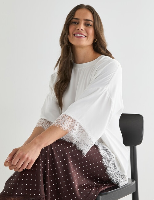 Whistle Lace Satin Tee, Ivory product photo