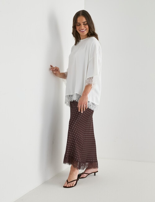Whistle Lace Satin Tee, Ivory product photo View 03 L