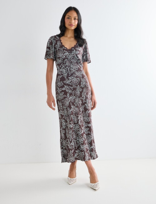 Whistle Floral Paisley Lace Midi Dress, Chocolate product photo
