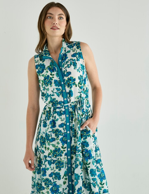 Whistle Button Through Maxi Dress, Floral Tealy Tones product photo View 05 L