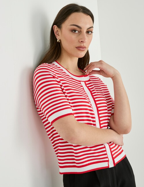 Oliver Black Contrast Trim Cardi, Stripe Poppy & White product photo