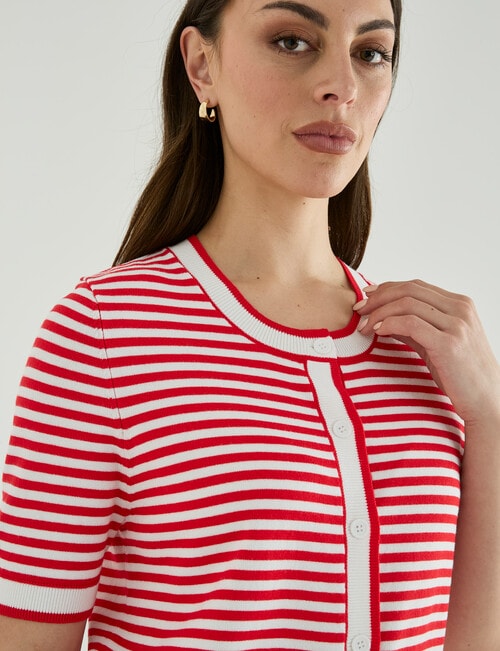Oliver Black Contrast Trim Cardi, Stripe Poppy & White product photo View 04 L