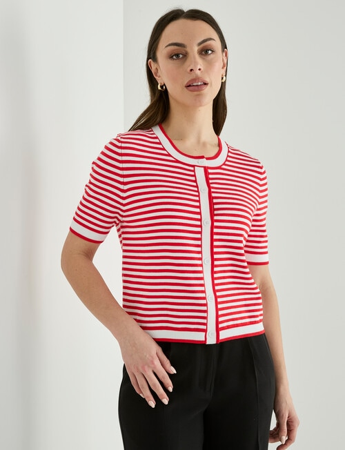 Oliver Black Contrast Trim Cardi, Stripe Poppy & White product photo View 05 L