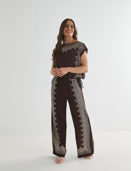 Whistle Draw Hem Shell Top, Ornate Chocolate product photo