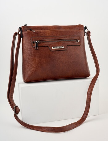 Pronta Moda Zipped Front Crossbody Bag, Tan product photo