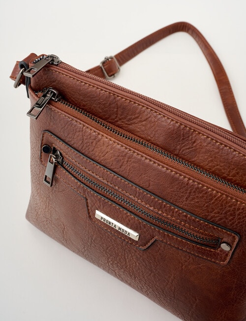 Pronta Moda Zipped Front Crossbody Bag, Tan product photo View 05 L