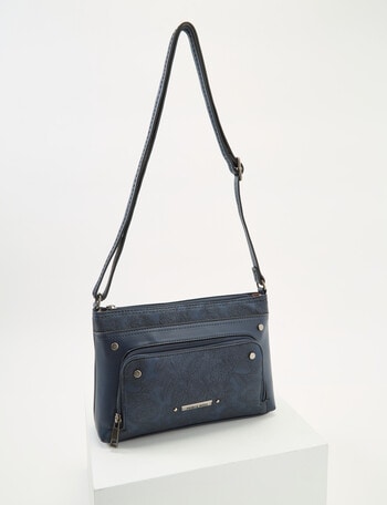 Pronta Moda Embossed Floral Crossbody, Navy product photo