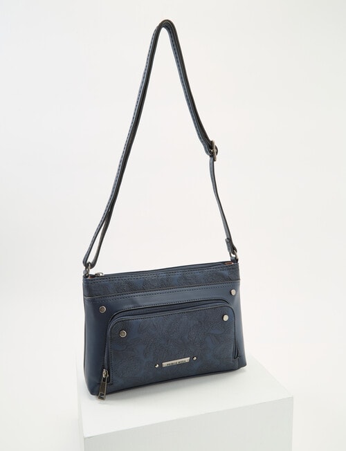 Pronta Moda Embossed Floral Crossbody, Navy product photo