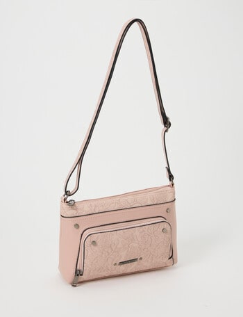 Pronta Moda Embossed Floral Crossbody, Pink product photo