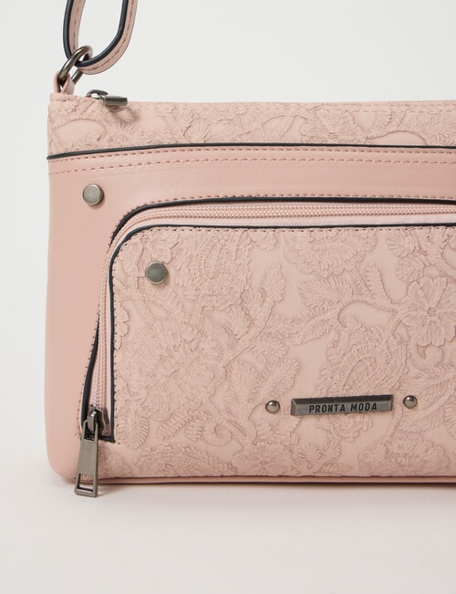 Pronta Moda Embossed Floral Crossbody, Pink product photo View 04 L