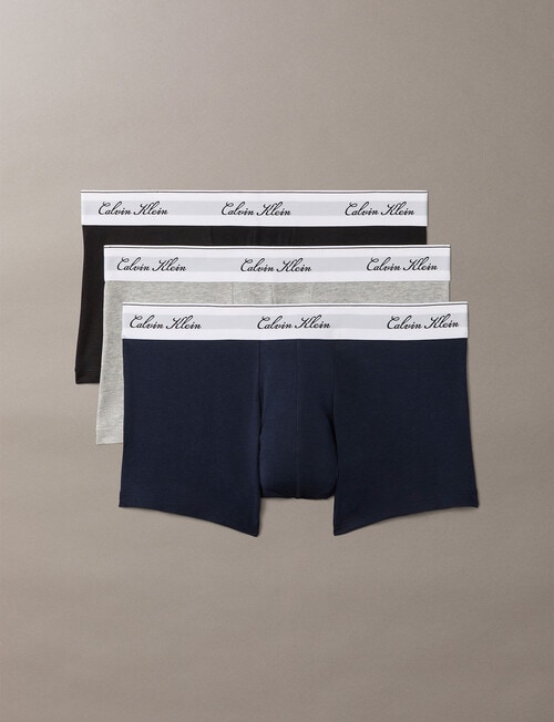 Calvin Klein Icon Script Low Rise Trunk, 3-Pack, Black, Grey Heather & Sapphire product photo