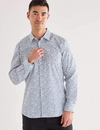 L+L Tailored Printed Cotton Mix Shirt, Blue product photo