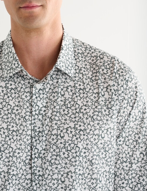 L+L Tailored Printed Cotton Mix Shirt, Sage product photo View 04 L