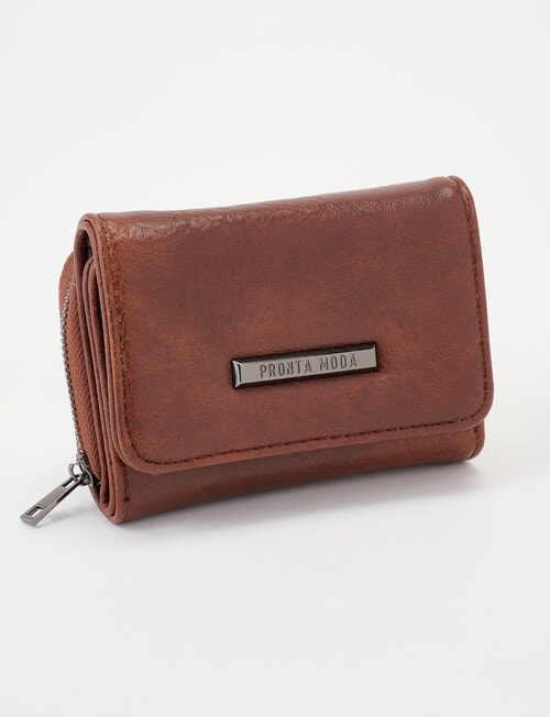 Pronta Moda Small Flap Zip Around Wallet, Tan product photo