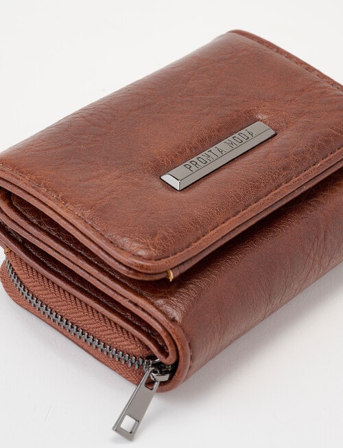 Pronta Moda Small Flap Zip Around Wallet, Tan product photo View 05 L