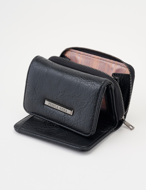 Pronta Moda Small Flap Zip Around Wallet, Black product photo View 03 L