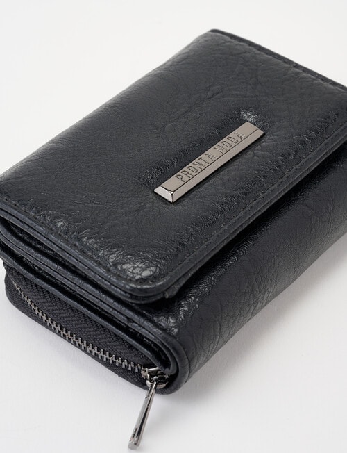 Pronta Moda Small Flap Zip Around Wallet, Black product photo View 05 L