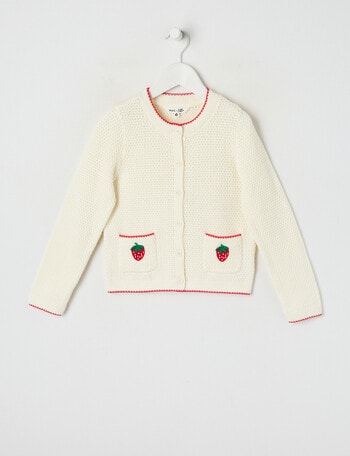 Mac & Ellie Strawberry Knit Cardigan, Vanilla & Red product photo