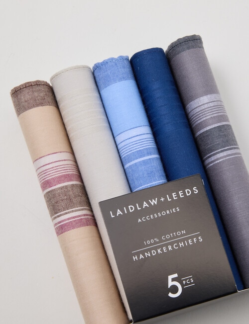 Laidlaw + Leeds 5-Pack Hankies, Blue & Beige product photo View 02 L