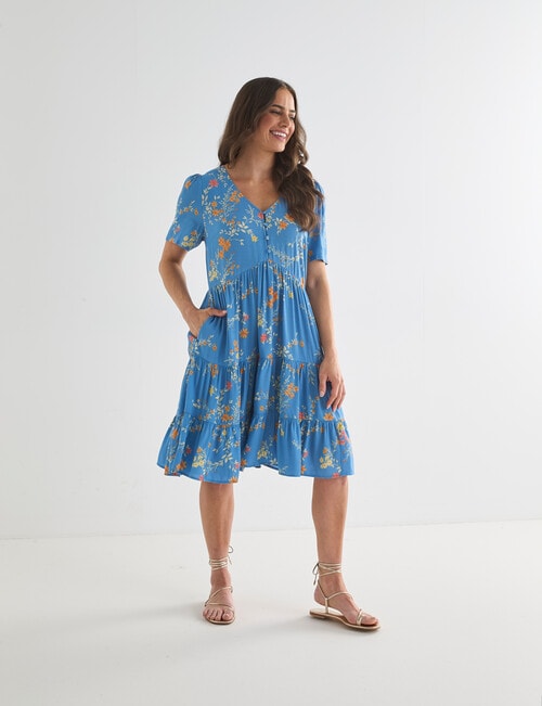 Whistle Floral Babydoll Dress, Blue product photo View 03 L
