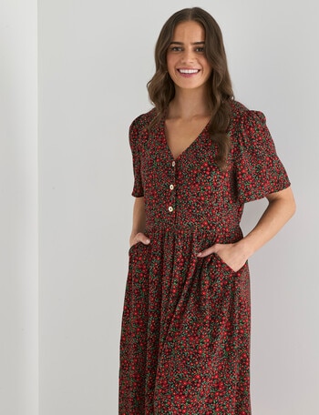 Whistle Ditsy V-Neck Dress, Red product photo