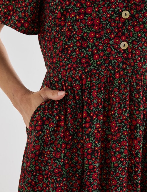 Whistle Ditsy V-Neck Dress, Red product photo View 06 L