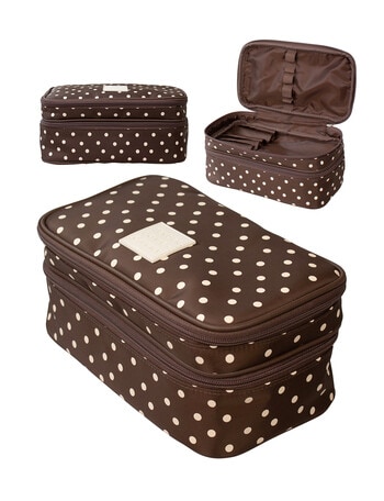 Tender Love + Carry Polka Double Zip Utility Makeup Bag, Chocolate Oat product photo